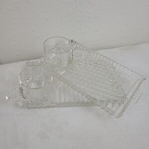 VINTAGE 》 Clear Glass Snack Set with Cups and Trays